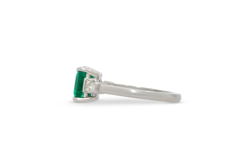 Emerald Cut Muzo Emerald Ring With Tapered Baguette Accents 14k White Gold