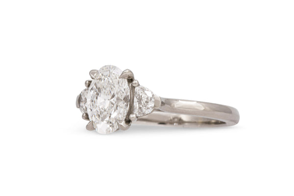 1.50ct. Approx. Oval Diamond Engagement Ring With Half Moon Accents 14k White Gold