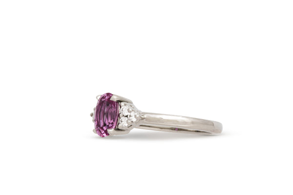1.39ct. Vivid Pink Oval Sapphire Ring With Diamond Cluster Accents 14k White Gold