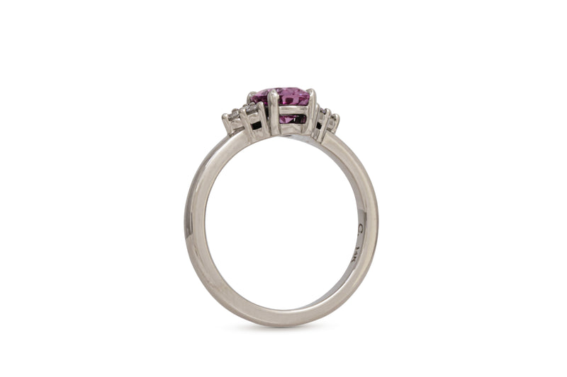 1.39ct. Vivid Pink Oval Sapphire Ring With Diamond Cluster Accents 14k White Gold