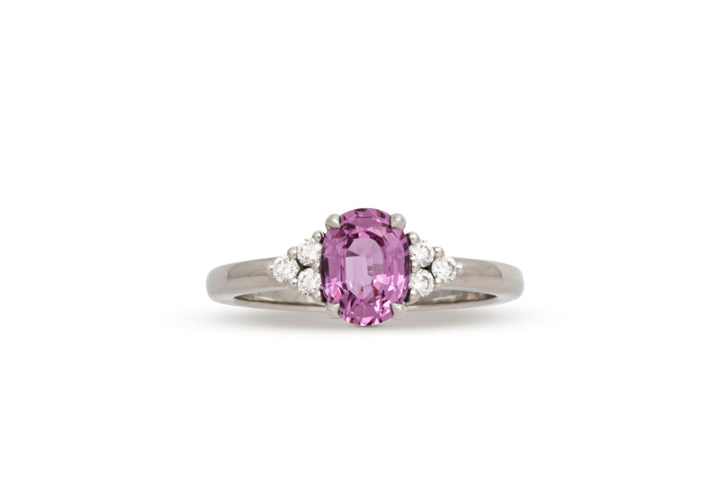 1.39ct. Vivid Pink Oval Sapphire Ring With Diamond Cluster Accents 14k White Gold