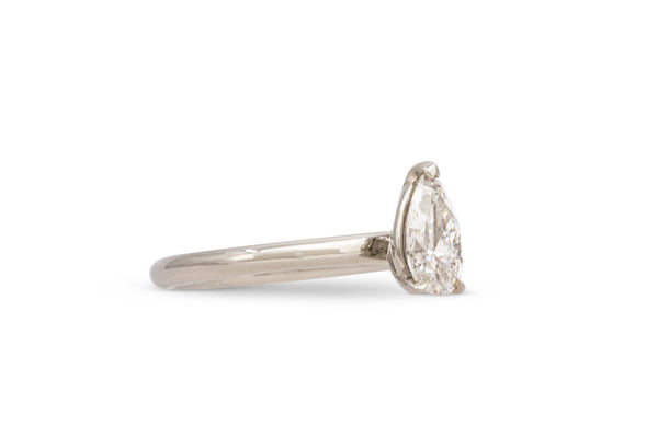1.01ct. Approx. Pear Shape Diamond Cavalier Solitaire Engagement Ring 14k White Gold