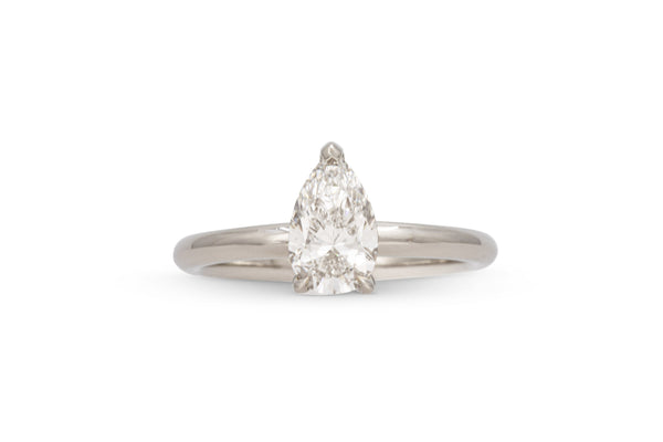 1.01ct. Approx. Pear Shape Diamond Cavalier Solitaire Engagement Ring 14k White Gold