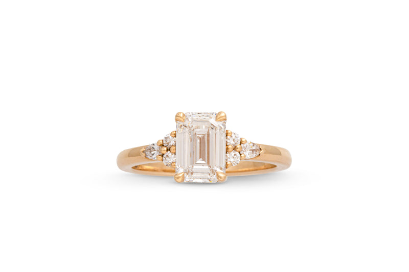 1.60ct. Approx. Emerald Cut Diamond Engagement Ring With Diamond Cluster Accents 14k Yellow Gold