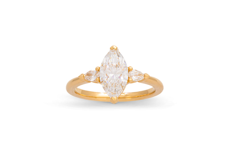 1.32ct. Approx. Marquise Diamond Engagement Ring With Pear Shape Diamond Accents 14k Yellow Gold