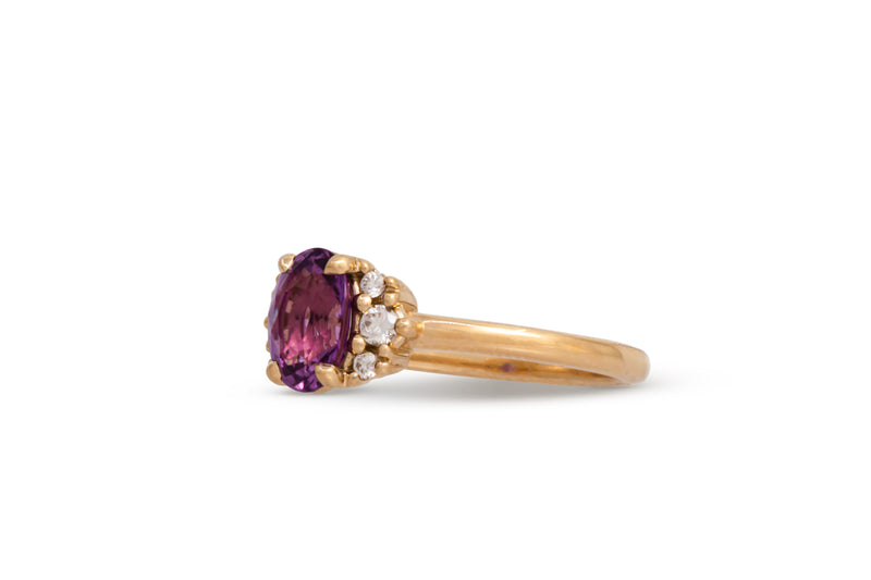 1.70ct. Oval Magenta Sapphire Ring With Round Diamond Cluster Accents 14k Yellow Gold
