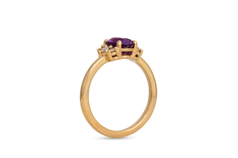 1.70ct. Oval Magenta Sapphire Ring With Round Diamond Cluster Accents 14k Yellow Gold