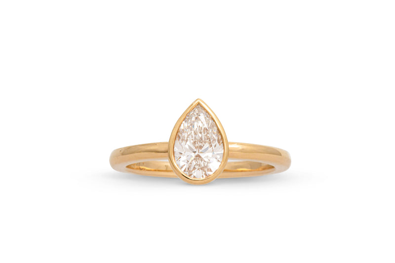 1.00ct Approx. Pear Shape Bezel Set Diamond Engagement Ring 14k Yellow Gold