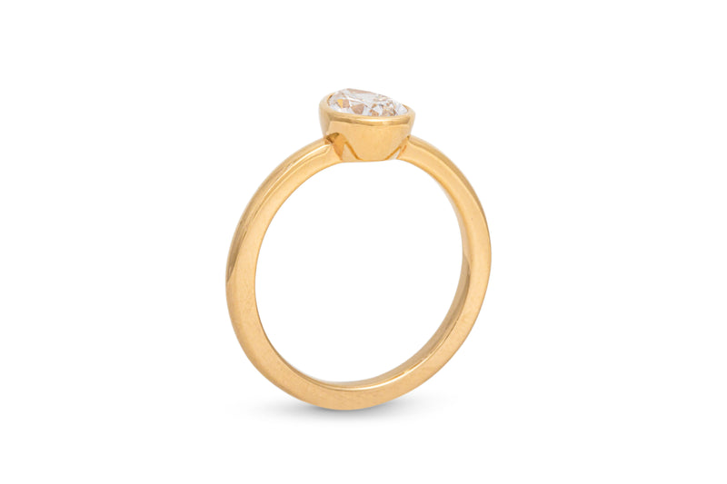 1.00ct Approx. Pear Shape Bezel Set Diamond Engagement Ring 14k Yellow Gold
