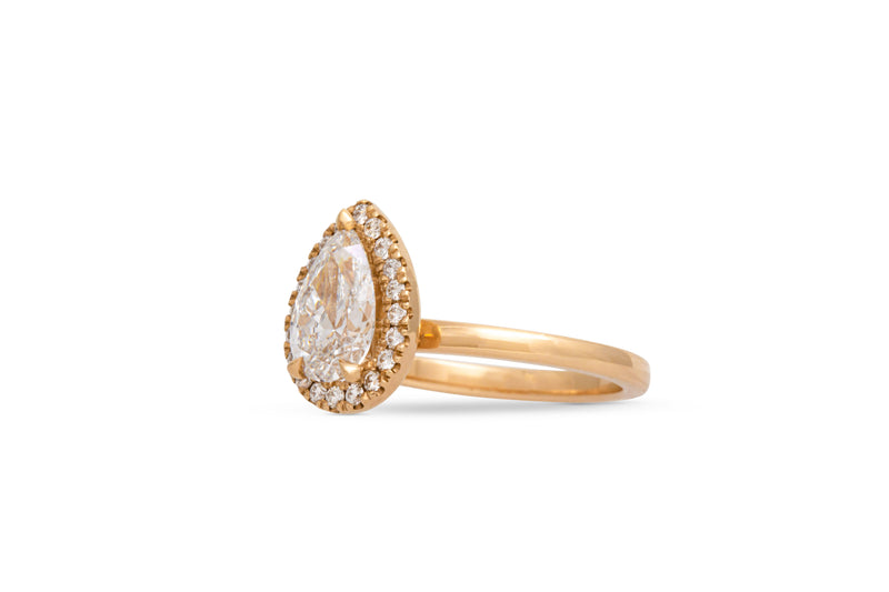 1.20ct. Approx. Pear Shape Diamond Engagement Ring With A Diamond Halo 14k Yellow Gold