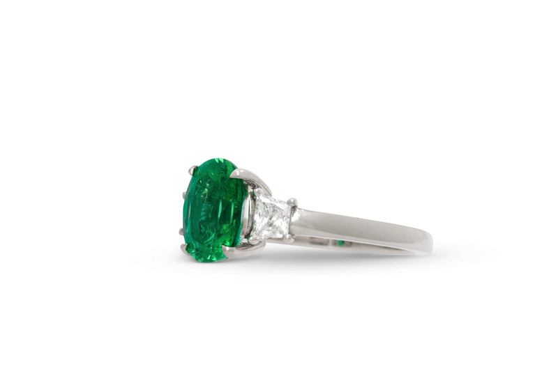 1.74ct. Oval Cut Zambian Emerald With Trapezoid Accents