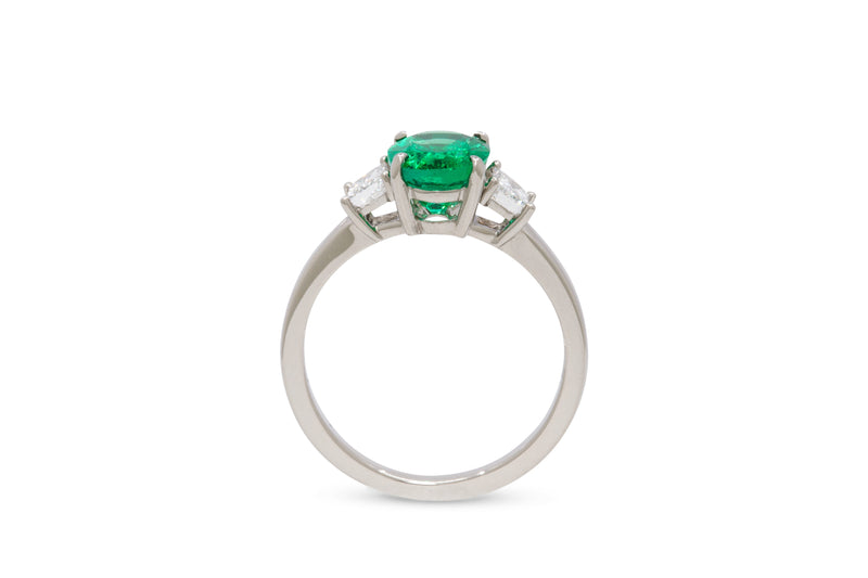 1.74ct. Oval Cut Zambian Emerald With Trapezoid Accents