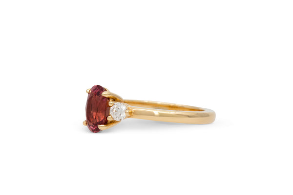 1.76ct. Pink/Orange Oval Sapphire Ring With Round Diamond Accents 14k Yellow Gold