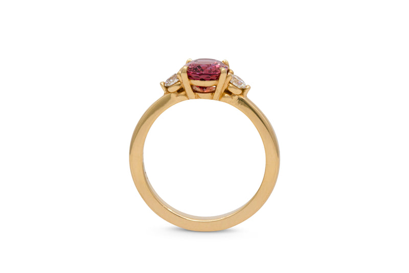1.76ct. Pink/Orange Oval Sapphire Ring With Round Diamond Accents 14k Yellow Gold
