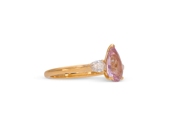 2.06ct. Pink Pear Shape Sapphire Ring with Pear Shape Diamond Accents 14k Yellow Gold