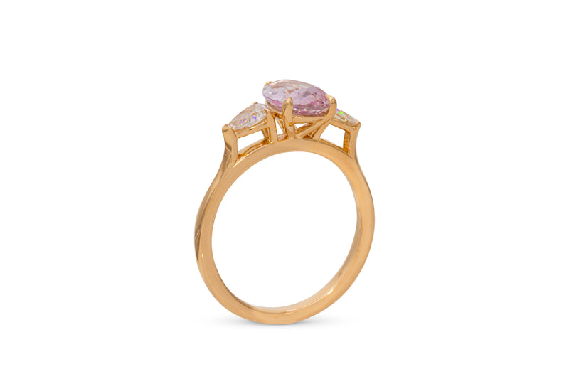 2.06ct. Pink Pear Shape Sapphire Ring with Pear Shape Diamond Accents 14k Yellow Gold