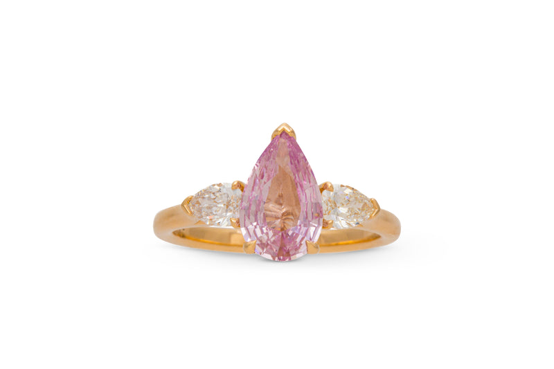 2.06ct. Pink Pear Shape Sapphire Ring with Pear Shape Diamond Accents 14k Yellow Gold